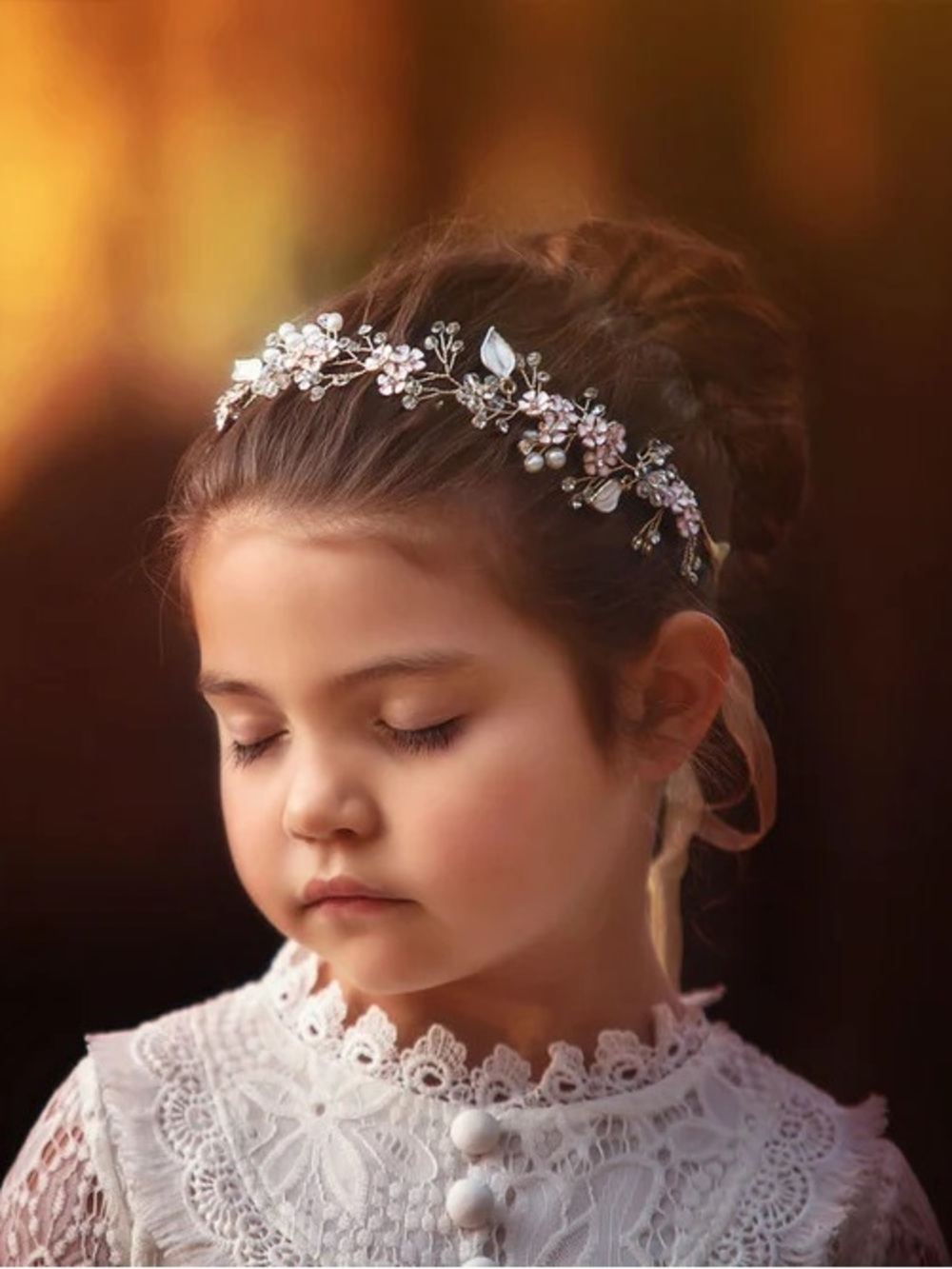 Juliet Delicate White Pearl Floral Kids Headband- never worn